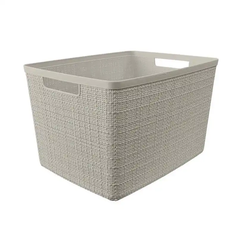 Curver Beige 18L Stackable Woven Storage Basket – 9.1" H X 14.2" W X 11" D
