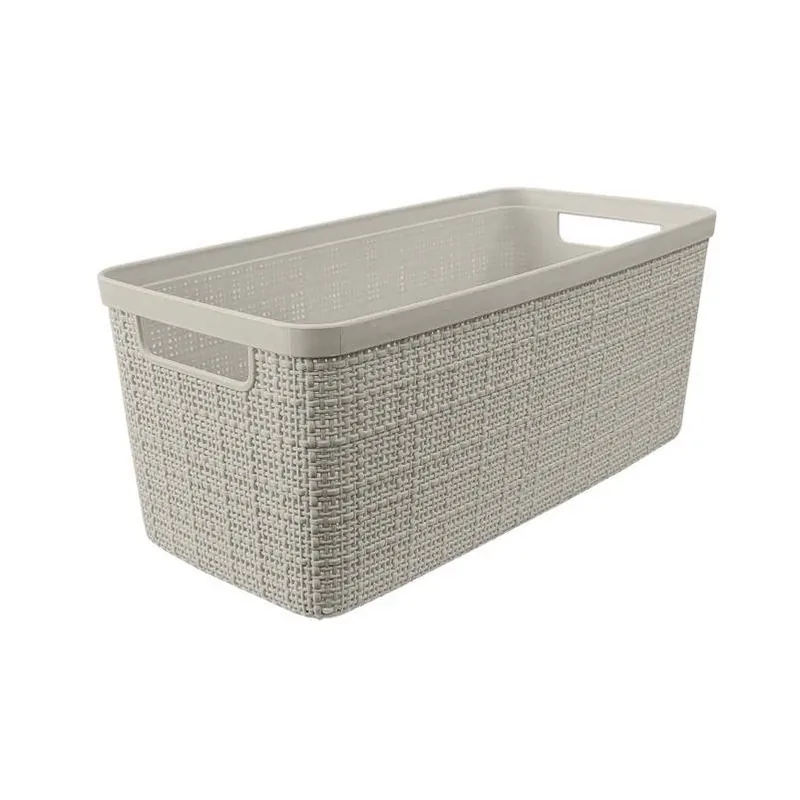 Curver Slim Beige 6.8L Stackable Woven Storage Basket – Compact Plastic Organizer