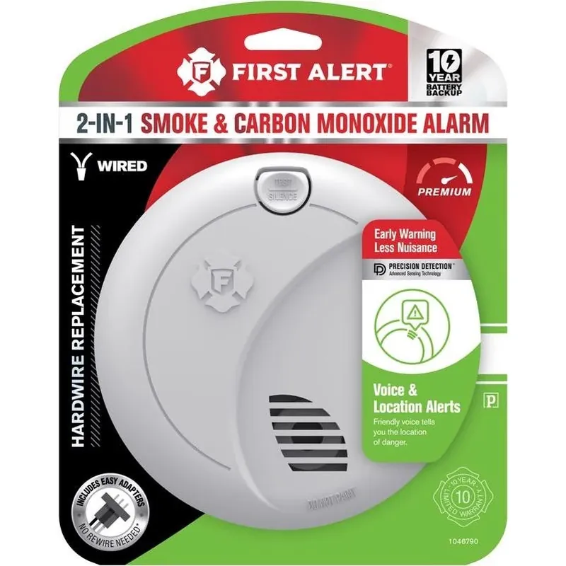 First Alert Dual Smoke & CO Hardwired Detector With Battery Backup – Photoelectric Safety Alarm (1 Unit)