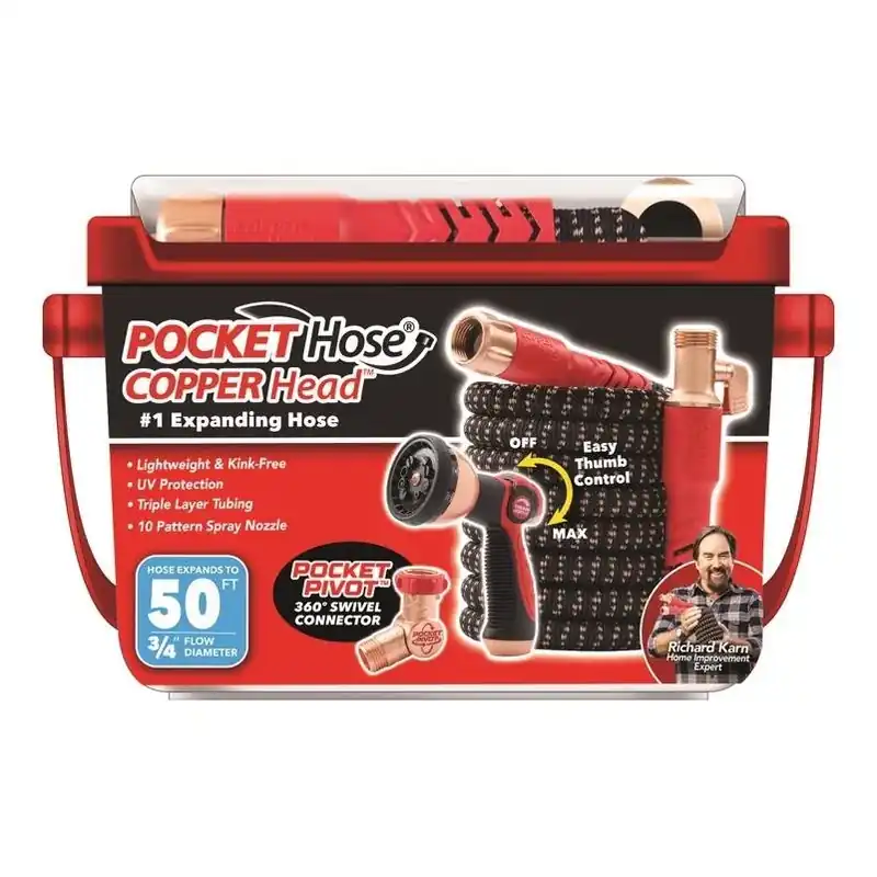 Pocket Hose Copper Head 50‑ft Medium‑Duty Expandable Garden Hose – Kink‑Free, UV‑Resistant