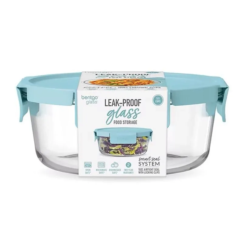 Bentgo 5.5‑Cup Borosilicate Glass Food Storage Container With Aqua Lid