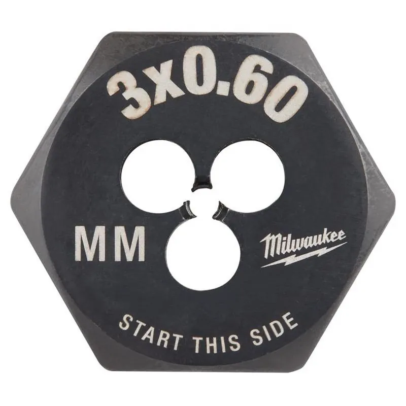 Milwaukee Metric Hexagon Die M3 × 0.6 – High Carbon Steel Cutting Tool (1 pc)