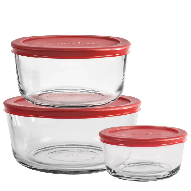 Anchor Hocking Clear Glass Food Storage Set – 3‑Pack With Red Lids