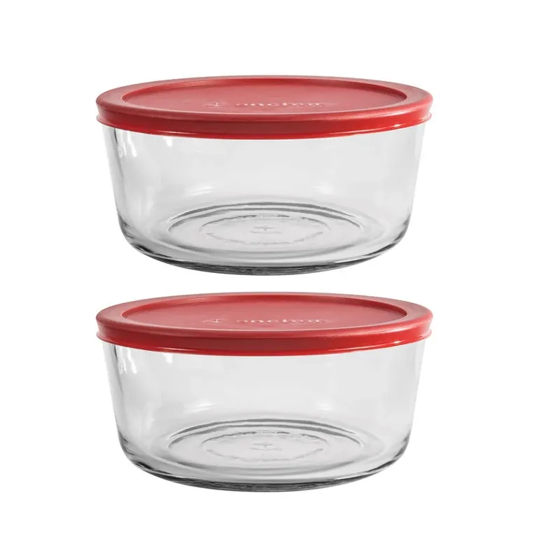 Anchor Hocking Clear Glass Food Storage Set – 2 Containers With Red Lids
