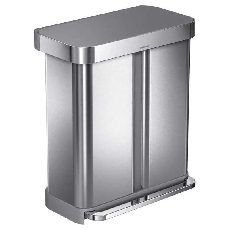 Simplehuman 58L Dual‑Chamber Stainless Steel Kitchen Trash Bin – Shimmering Silver