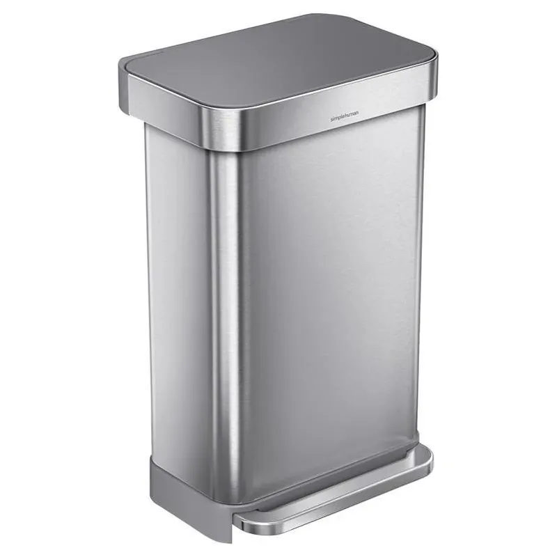 Simplehuman 45 L Metallic Silver Rectangular Kitchen Trash Bin With Liner Lock