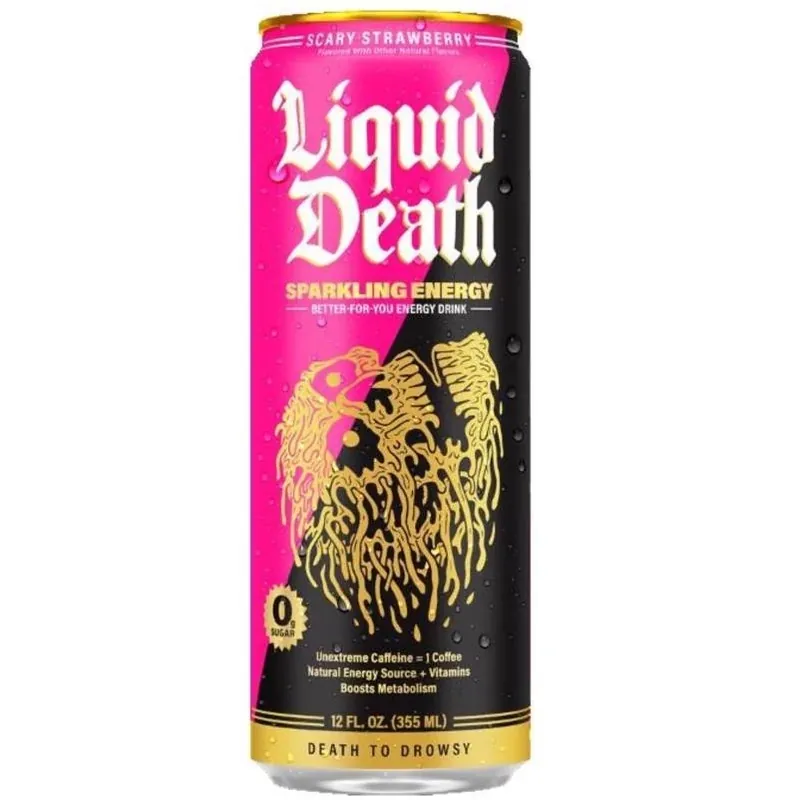 Liquid Death Sugar‑Free Strawberry Energy Drink – 100 mg Caffeine, Zero Sugar