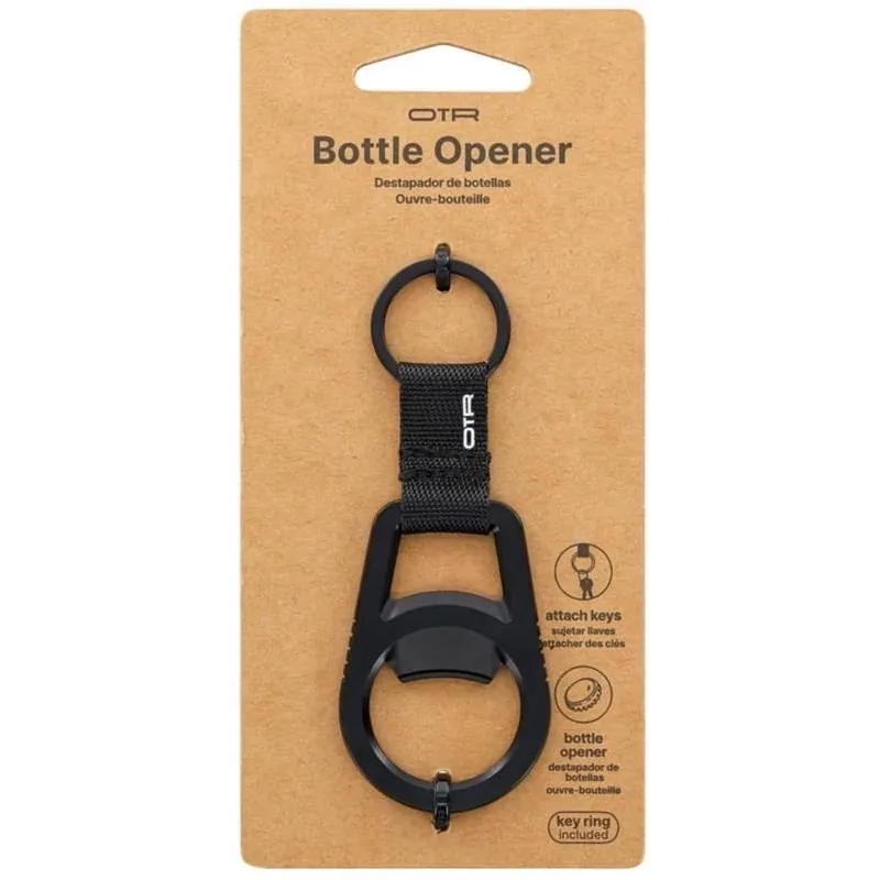OTR Black Stainless Steel Bottle Opener Keychain – Compact Portable Tool