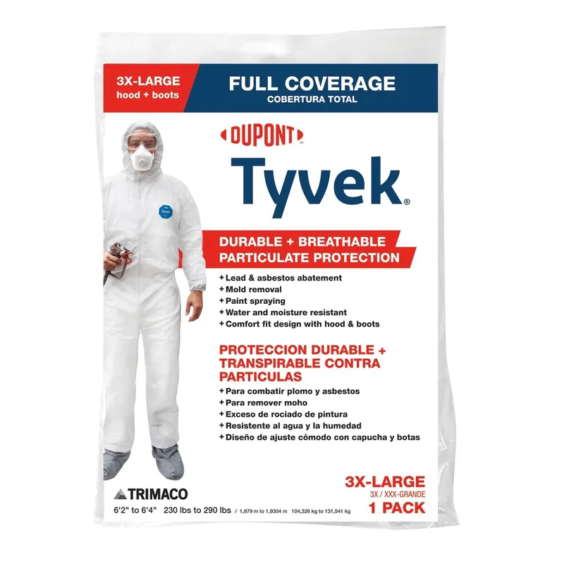 Dupont Tyvek 3xl Unisex Polyethylene Hooded Coverall With Boots, White