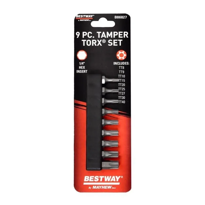 Mayhew Bestway 9‑Piece S2 Tool Steel Tamper‑Resistant Torx Bit Set