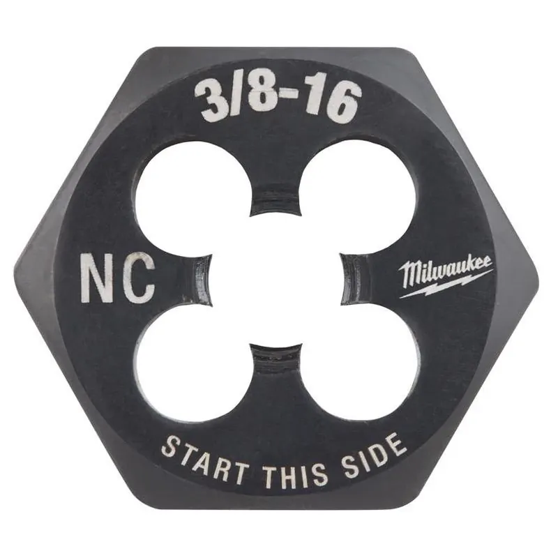Milwaukee 1‑in Hex Threading Die – 3/8‑16 Coarse HCS For Brass, Aluminum & Steel