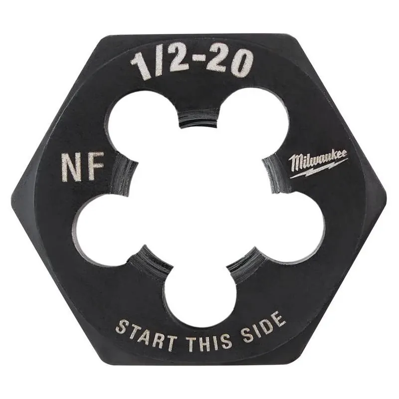 Milwaukee 1‑Inch Hex Threading Die – 1/2‑20 Fine Thread, HCS Coating