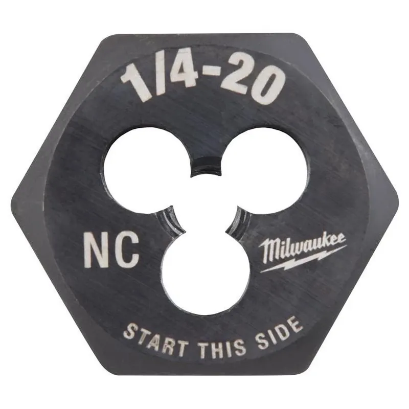 Milwaukee 1/4‑20 Coarse Hex Threading Die – HCS, 1‑inch Hex, Laser‑Etched
