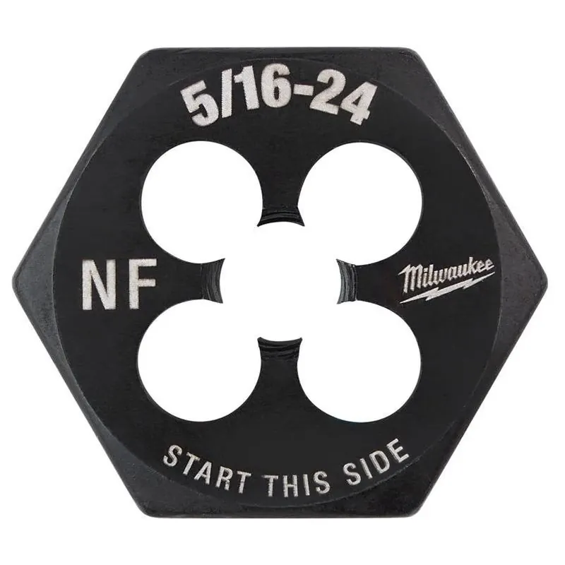 Milwaukee 5/16‑24 Fine Thread Hex Die – 1‑in HCS, Laser‑Etched, Black Oxide