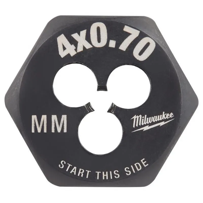 Milwaukee M4‑0.7 Metric Hexagon Die – High Carbon Steel, 1‑Piece