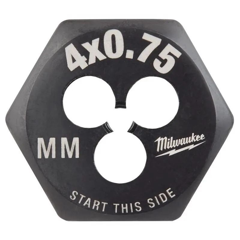 Milwaukee M4 × 0.75 Metric Hex Die – High‑Carbon Steel Single Piece