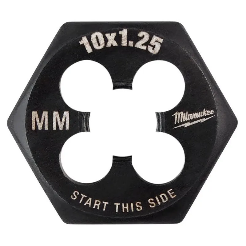 Milwaukee M10‑1.25 Metric Hexagon Threading Die – High Carbon Steel, 1‑Piece