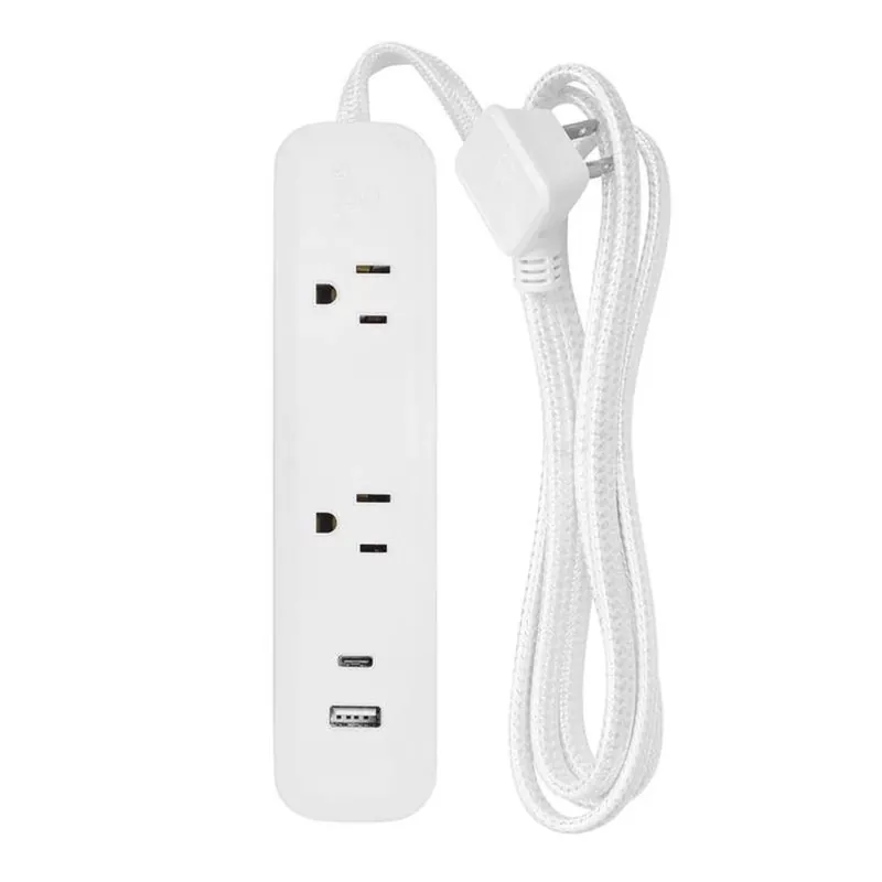 Globe Electric 6‑Foot White Power Strip With 2 Low‑Profile Outlets – ETL‑Listed