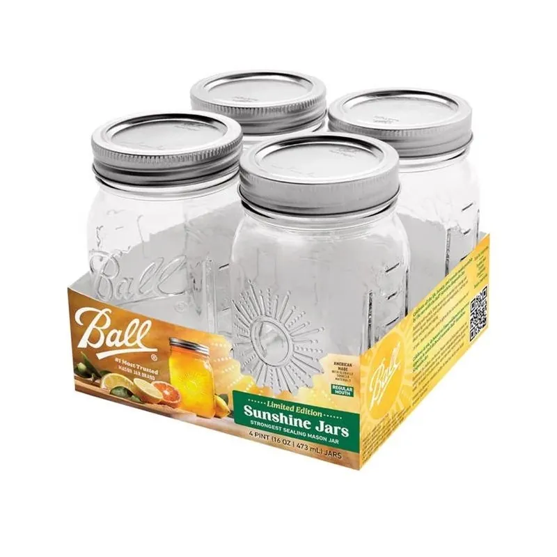 Ball Sunshine 16 oz Regular‑Mouth Mason Jar Set – 4 Pack