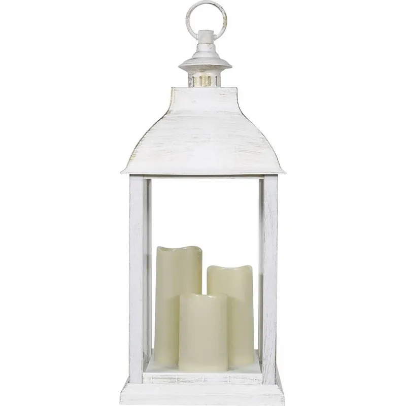 22-inch Outdoor Battery-operated Candlelit Lantern With Led Lights, White