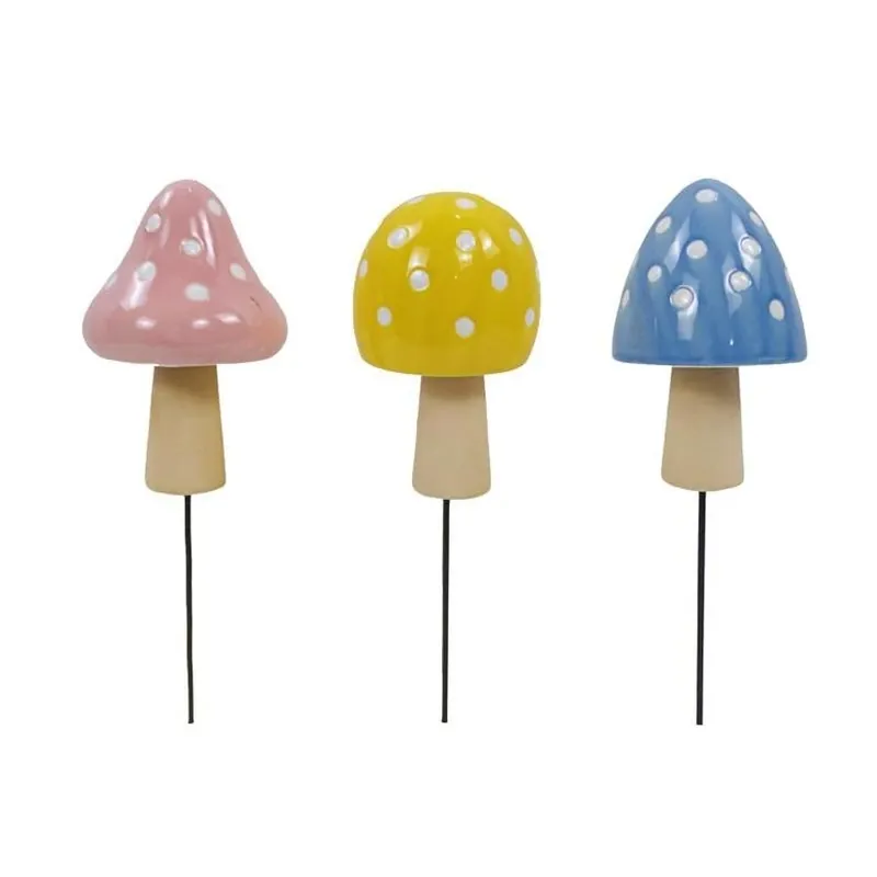Multicolor Ceramic Mushroom Planter Stake – 11" Outdoor Decorative Pot