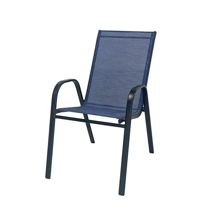 Living Accents Blue Sling Stackable Dining Chair With Black Steel Frame
