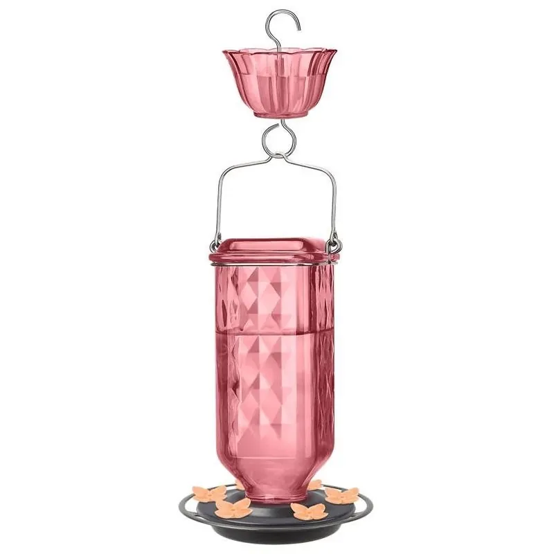 Nature‘s Way Pink 23‑oz Hummingbird Feeder With Ant Moat – 6 Port Glass/Metal Design