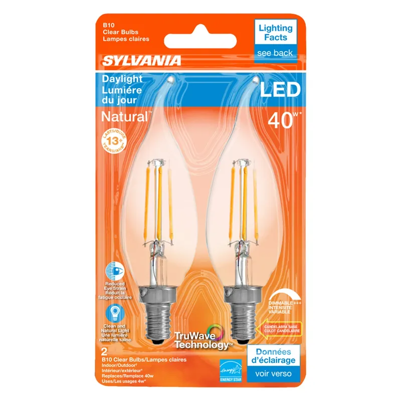 Sylvania Natural B10 E12 (Candelabra) LED Bulb Daylight 40 Watt Equivalence 2 Pk