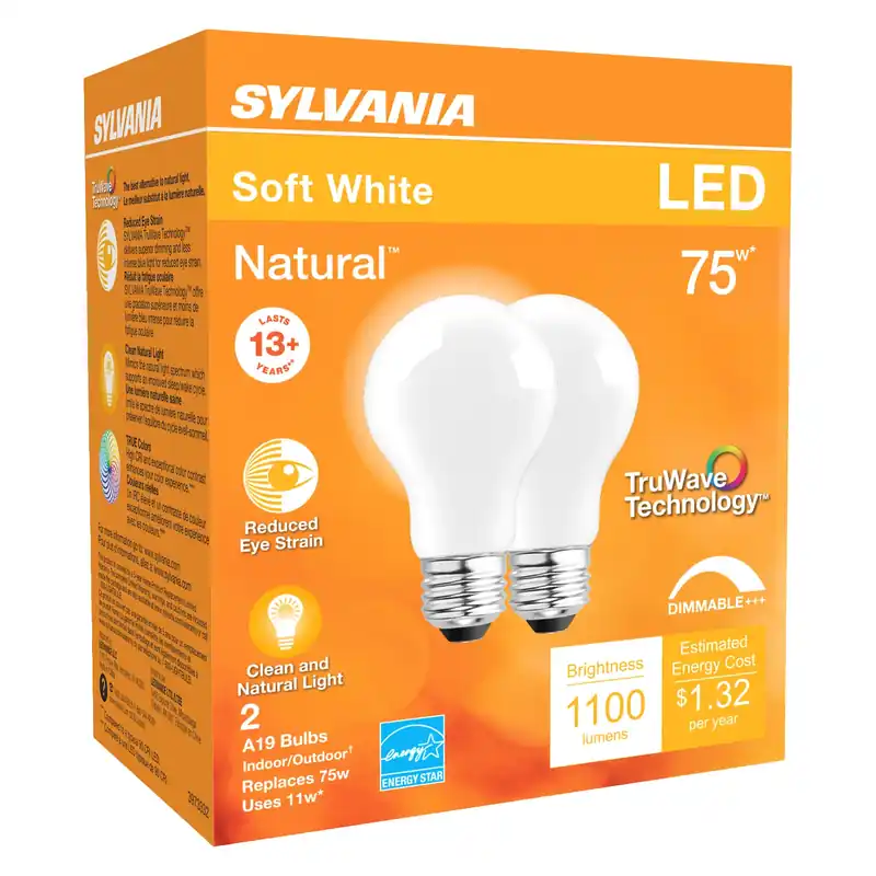 Sylvania Natural A19 E26 (Medium) LED Bulb Soft White 75 Watt Equivalence 2 Pk