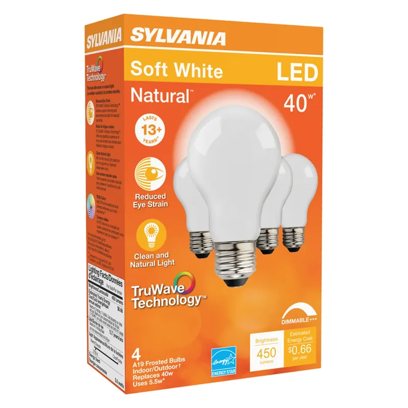 Sylvania Natural A19 E26 (Medium) LED Bulb Soft White 40 Watt Equivalence 4 Pk