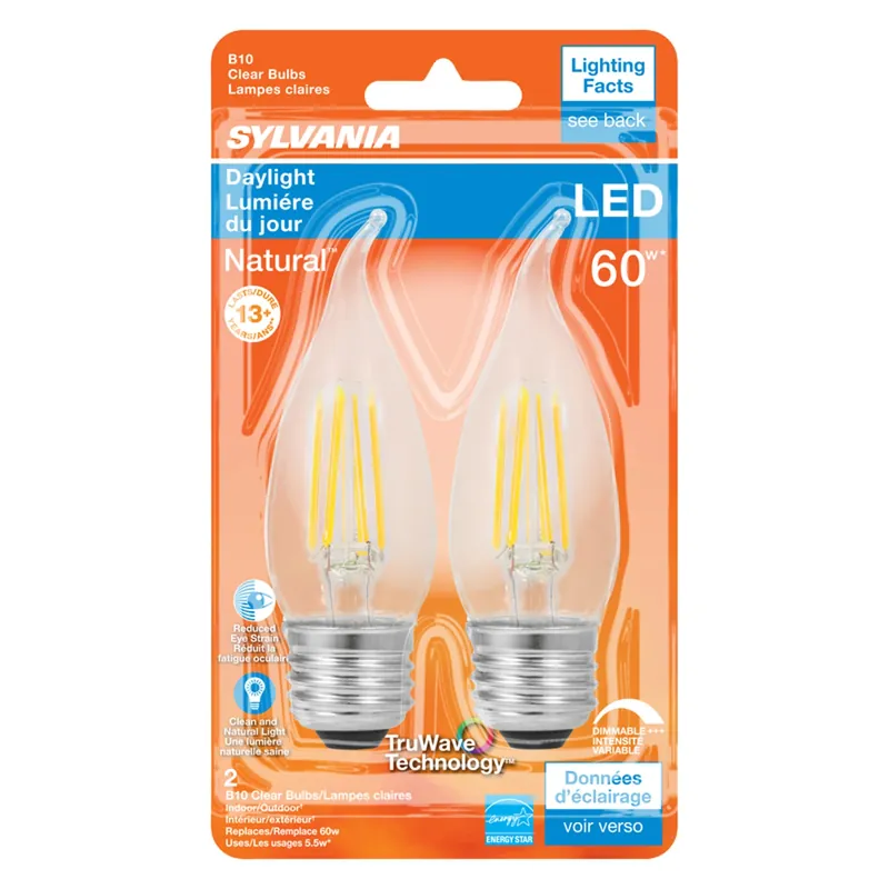 Sylvania Natural B10 E26 (Medium) LED Bulb Daylight 60 Watt Equivalence 2 Pk