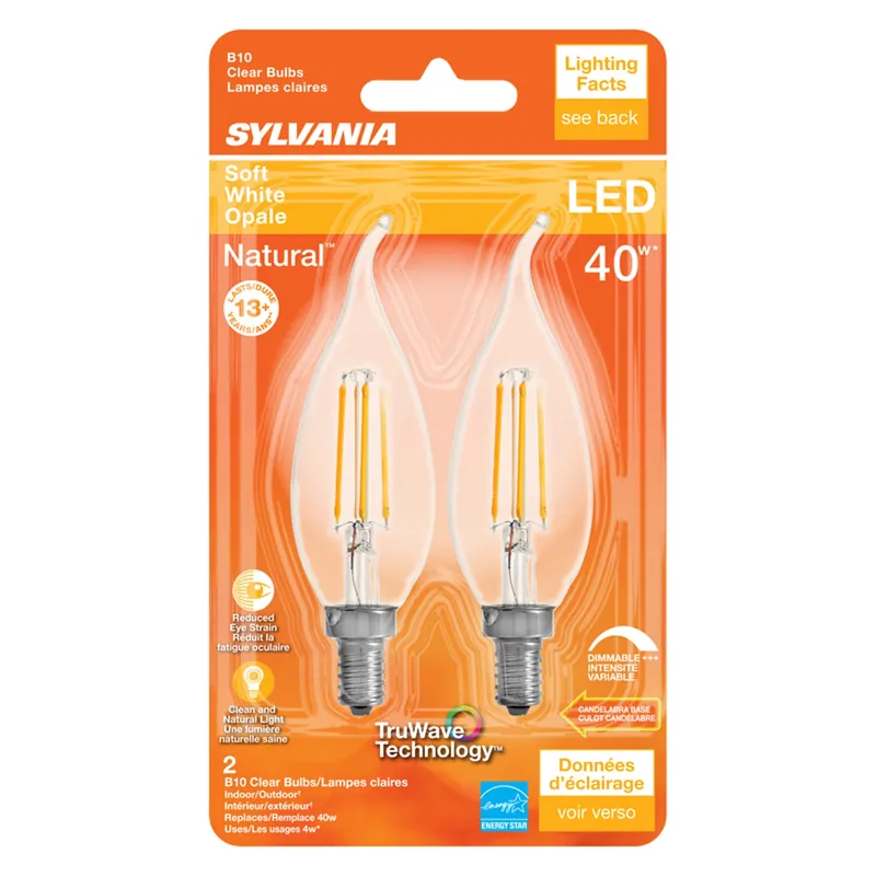 Sylvania Natural B10 E12 (Candelabra) LED Bulb Soft White 40 Watt Equivalence 2 Pk