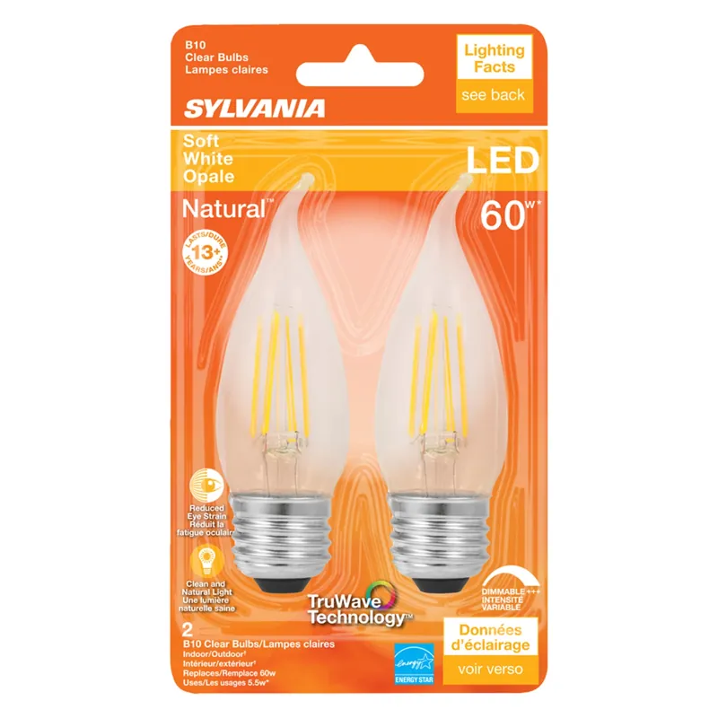 Sylvania Natural B10 E26 (Medium) LED Bulb Soft White 60 Watt Equivalence 2 Pk