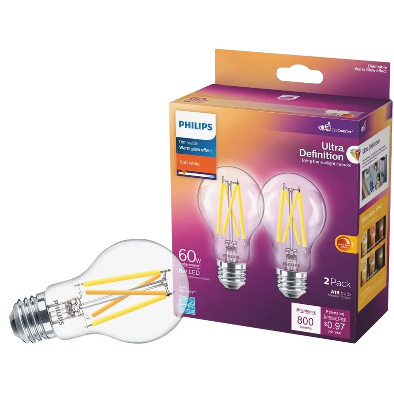 Philips A19 E26 (Medium) LED Bulb Soft White 60 Watt Equivalence 2 Pk