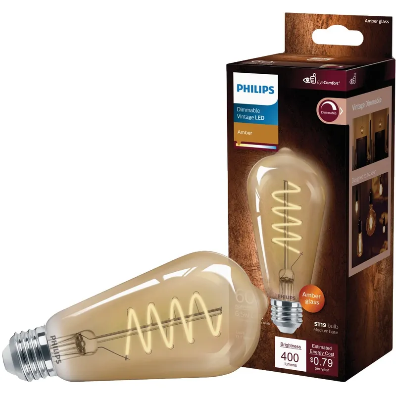 Philips ST19 E26 (Medium) LED Bulb Amber 60 Watt Equivalence 1 Pk
