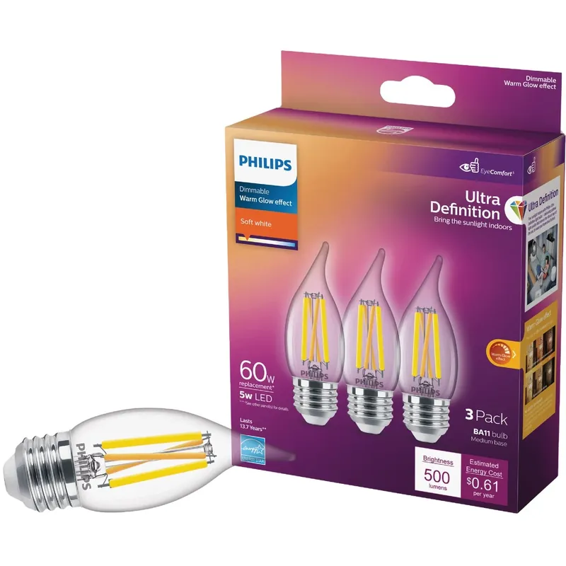 Philips BA11 E26 (Medium) LED Bulb Soft White 60 Watt Equivalence 3 Pk