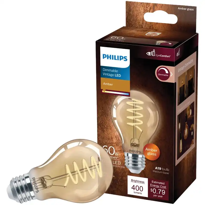 Philips A19 E26 (Medium) LED Bulb Amber 60 Watt Equivalence 1 Pk