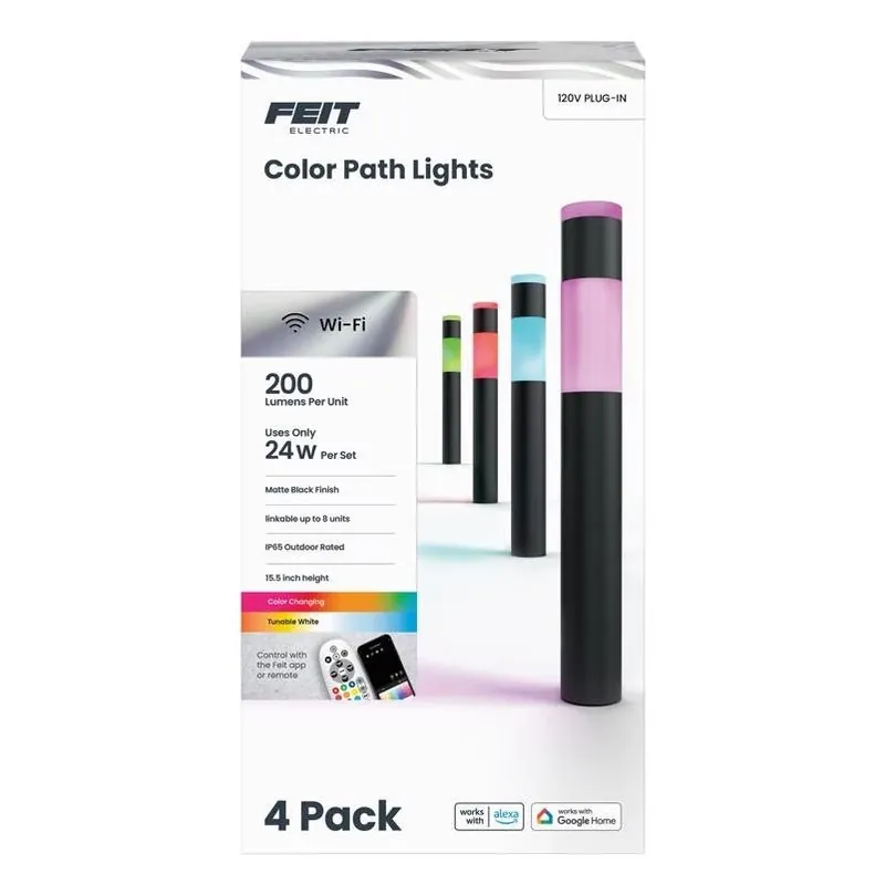Feit Black 6W LED Pathway Light – Plug‑In/Remote, Pack Of 4