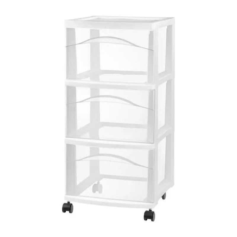 Sterilite White 3‑Drawer Mobile Cart – 24.5" H X 12.6" W X 14.6" D