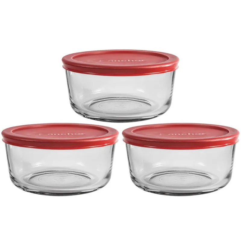 Anchor Hocking 6‑Piece Clear Glass Food Storage Set With Red Lids – Microwave, Freezer & Dishwasher Safe
