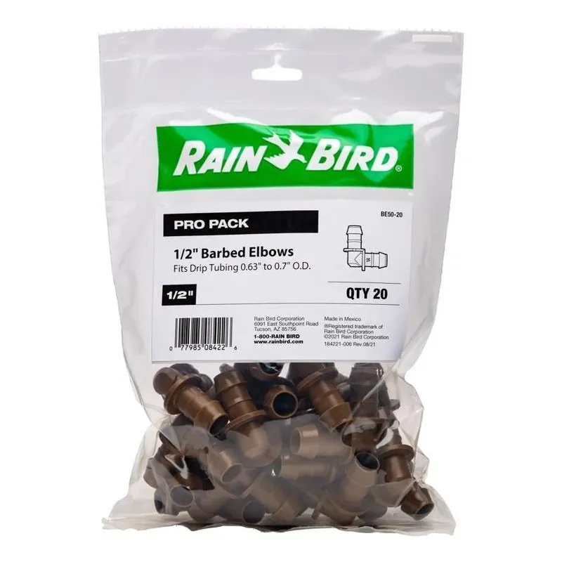 Rain Bird 1/2" Barbed Drip Irrigation Elbow – High‑Pressure Plastic Fitting (1 Pack)
