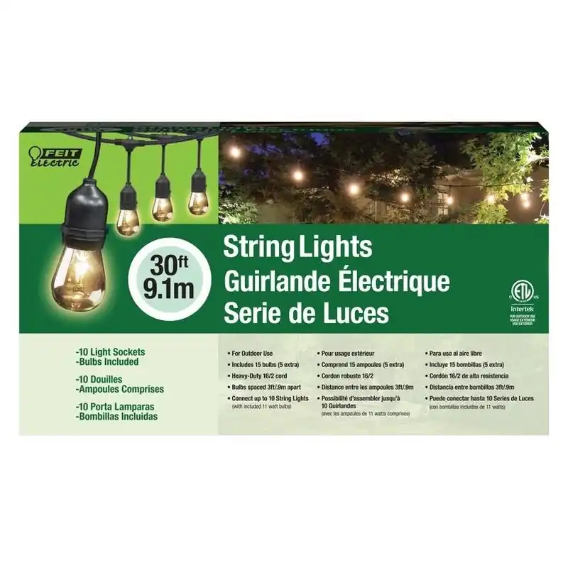 Feit Electric 72041 15‑Lamp Incandescent String Light Set – 130 V, 11 W, 30 ft