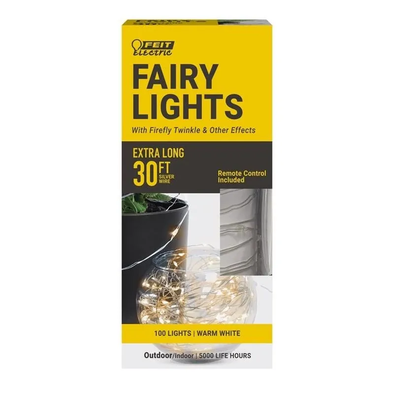 Feit Warm White LED String Lights – 30‑Foot, 100‑Bulb Remote‑Controlled Set