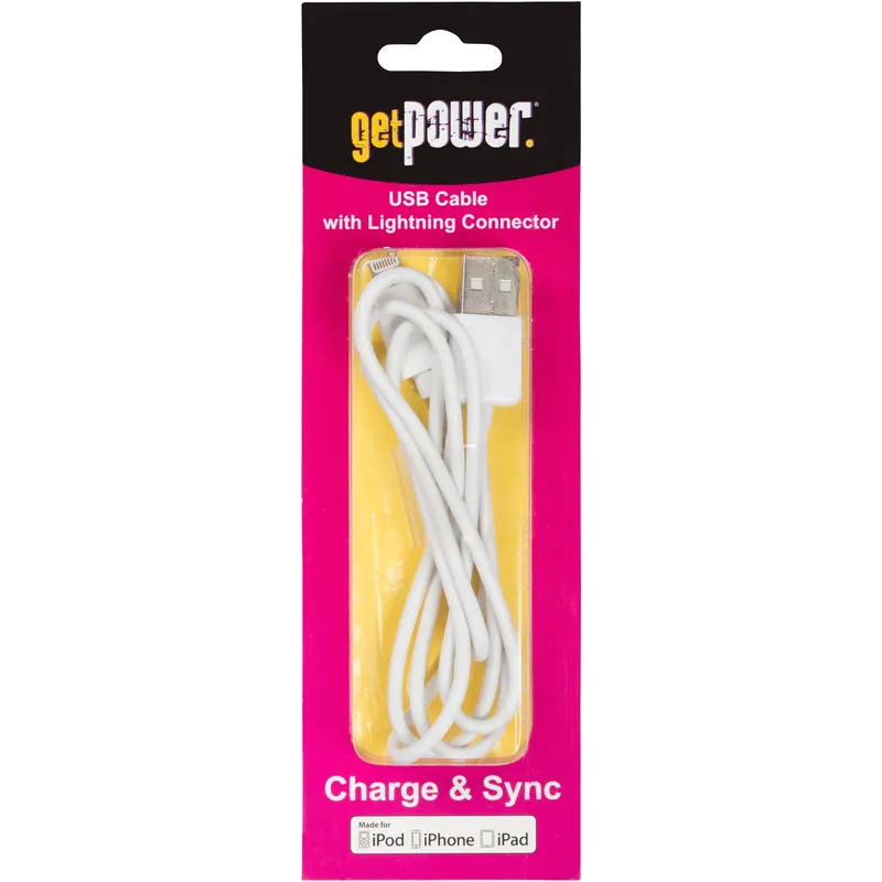 GetPower 3 Ft. L Lightning To USB Cables 1 Pk