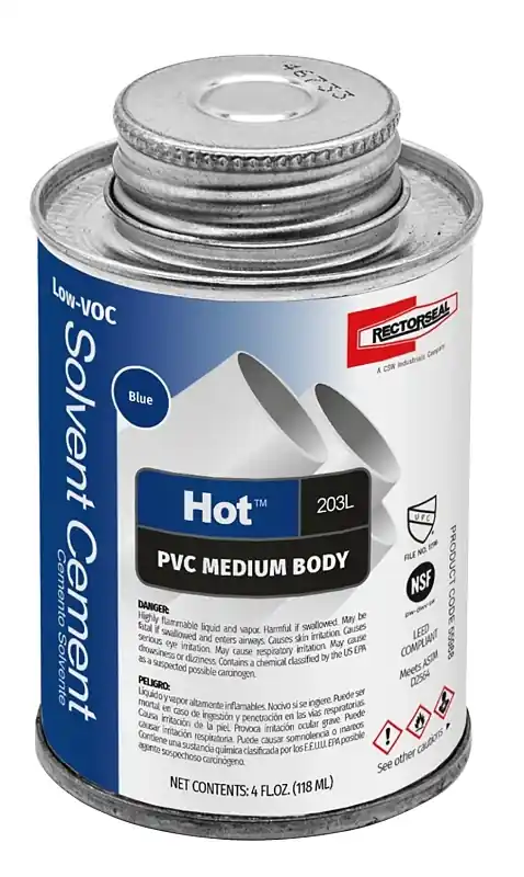 Hot Blue Solvent Cement For Pvc 4 Oz - Fast Drying, Medium Body