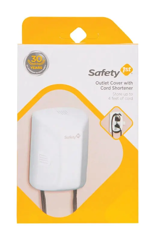 Outlet Cover With Cord Shortener, White.