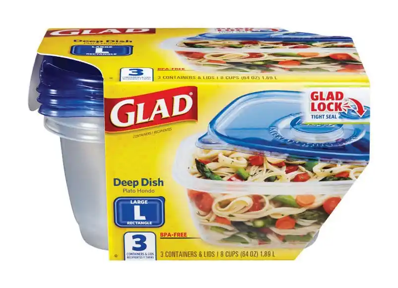 Glad Large 64 oz Clear Deep Dish Food Storage Container – Microwave, Freezer & Dishwasher Safe
