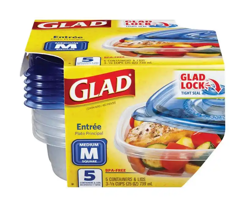 Glad 25‑oz Medium Entree Clear Plastic Food Storage Set – 5 Pack