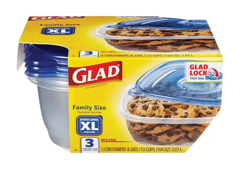 Glad 104‑Ounce Clear Square Food Storage Set – 3‑Pack, Microwave & Freezer Safe