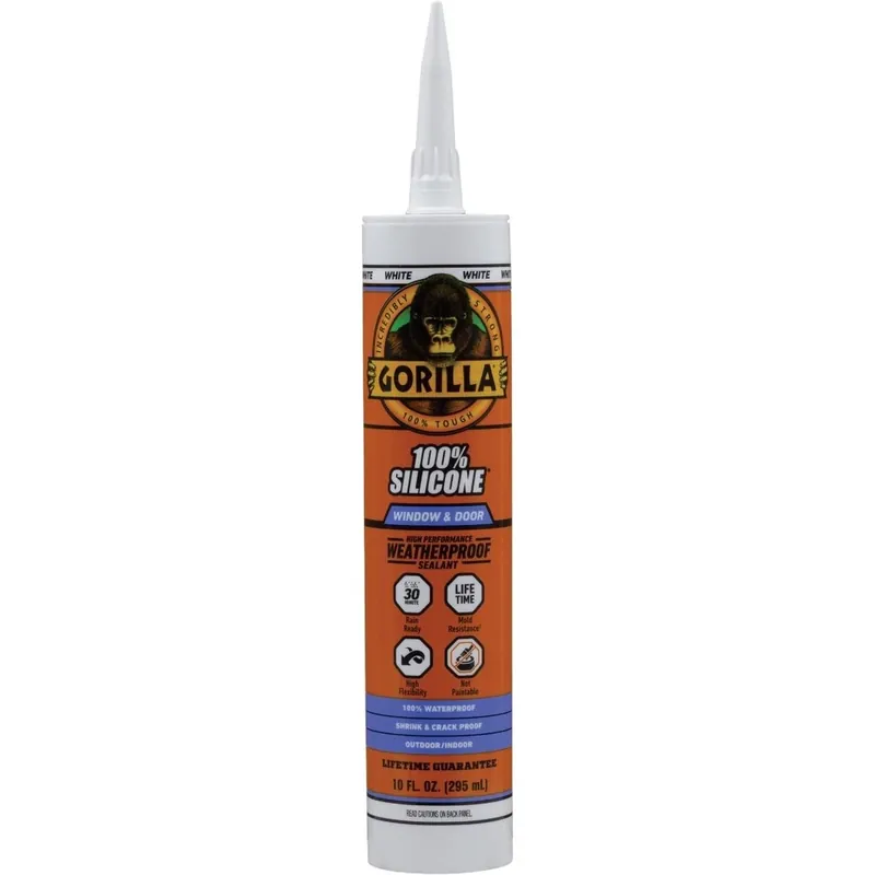 Gorilla 10‑oz White Silicone Sealant – Waterproof Caulk For Windows, Doors & Bathrooms (>40°F)